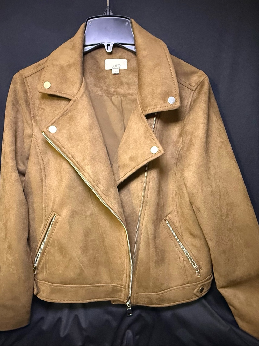 LOFT Suede Moto Jacket in Camel Brown